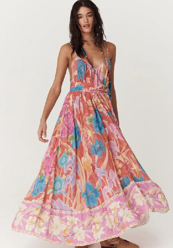 Painters Garden Strappy Maxi Dress - Crimson Fashionable Chiffon Tiered Maxi Dress
