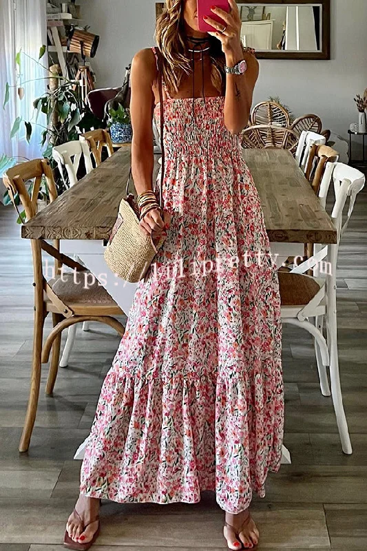 Ready To Vacation Floral Print Smocked Waist Maxi Dress Comfortable Casual Maxi Dress