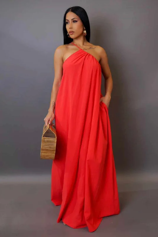 Summer Flow One Shoulder Maxi Dress Coral Chic Summer Floral Maxi Dress