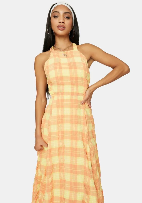 Sunset Dreams Plaid Maxi Dress Fashionable High-Waist Maxi Dress