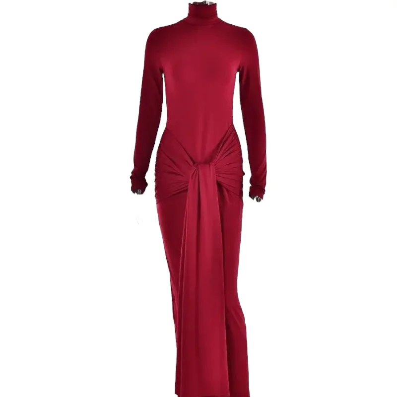 Tarsha Red Maxi Dress Cozy Maxi Dress with Slit