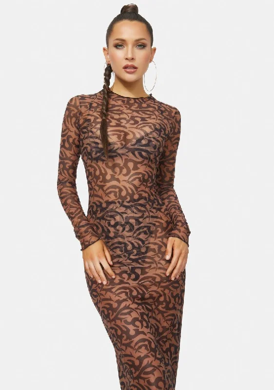 Tattoo Penelope Net Mesh Maxi Dress Elegant Maxi Dress with Drapes