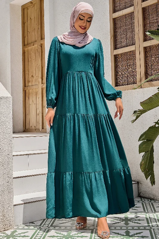 Teal Long Sleeve Maxi Dress Stylish Off-Shoulder Maxi Dress