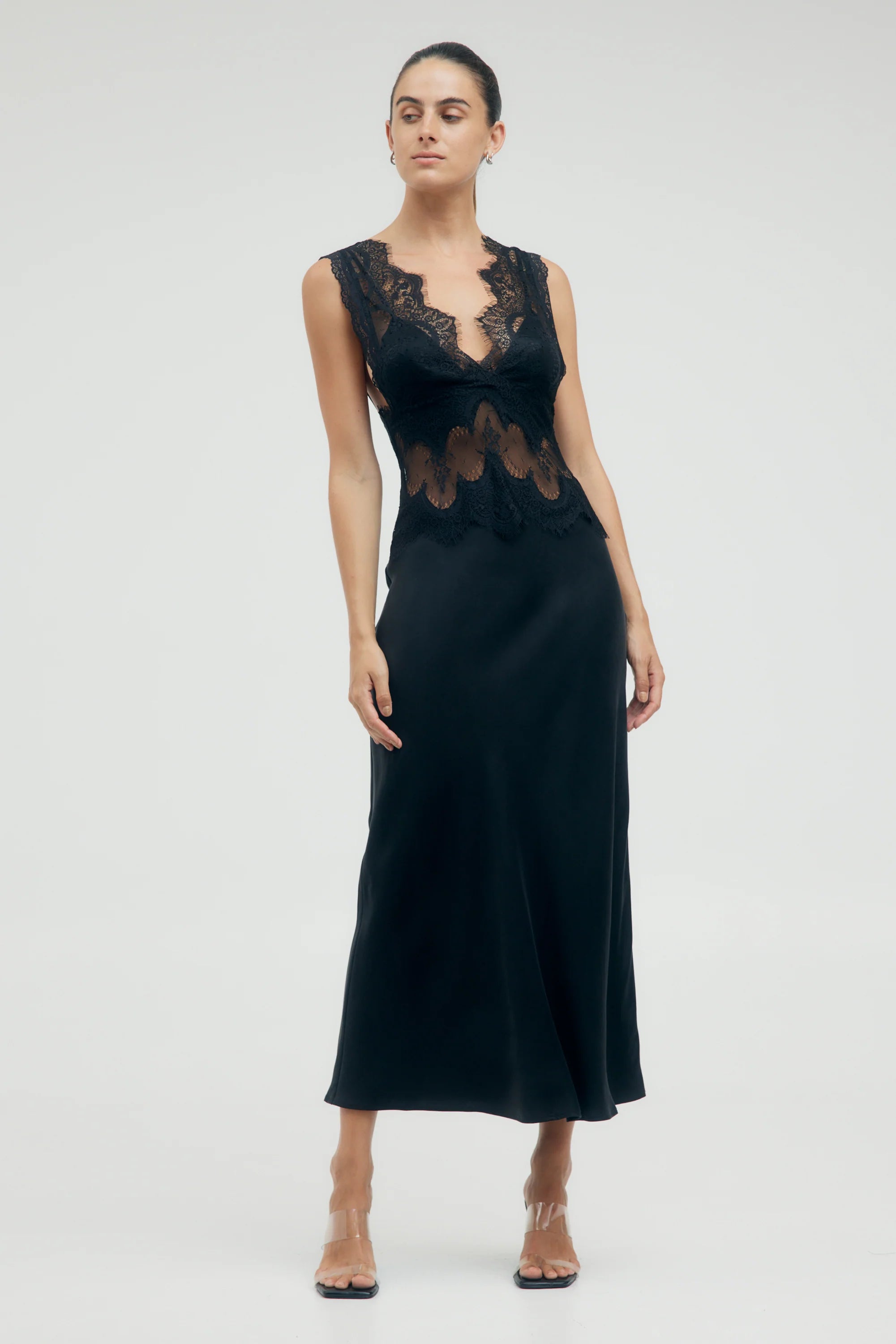 Third Form Visions Lace Deep V Neck Maxi Dress - Ebony Classic V-Neck Maxi Dress