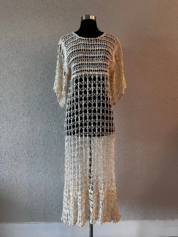 Vintage 90’s Beige Off White Crochet Knit Summer Maxi Dress Cozy Spaghetti Strap Maxi Dress Vintage 90’s Beige Off White Crochet Knit Summer Maxi Dress Cozy Spaghetti Strap Maxi Dress