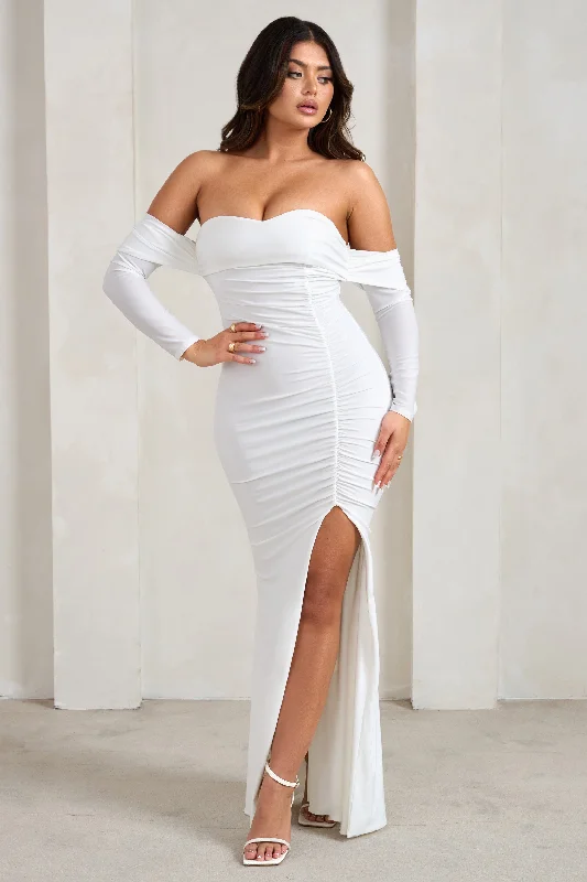 Midnight | White Draped Long Sleeve Maxi Dress Elegant Sleeveless Maxi Dress