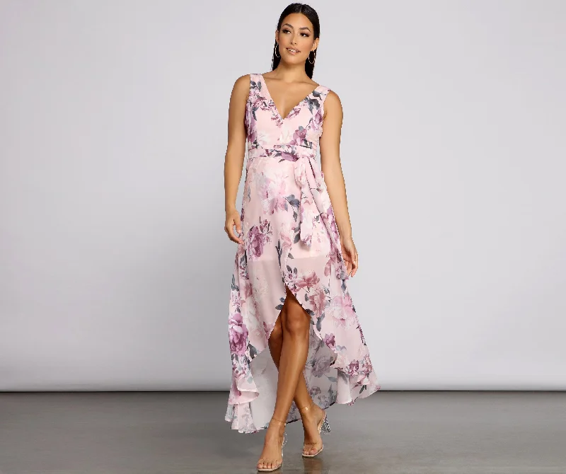 Wrapped In Romance Charming Floral Chiffon Maxi Dress Cozy Spaghetti Strap Maxi Dress