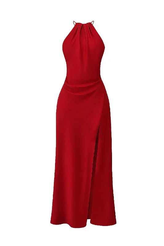 Zanab Red Rose Thigh Slit Maxi Dress by House of CB Classic Strapless Maxi Dress