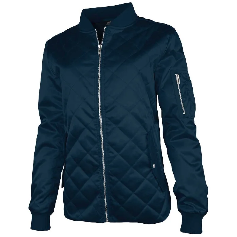 Charles River Women's Navy Quilted Boston Flight Jacket V-Neck Jacket Boat Neck Jacket Square Neck Jacket