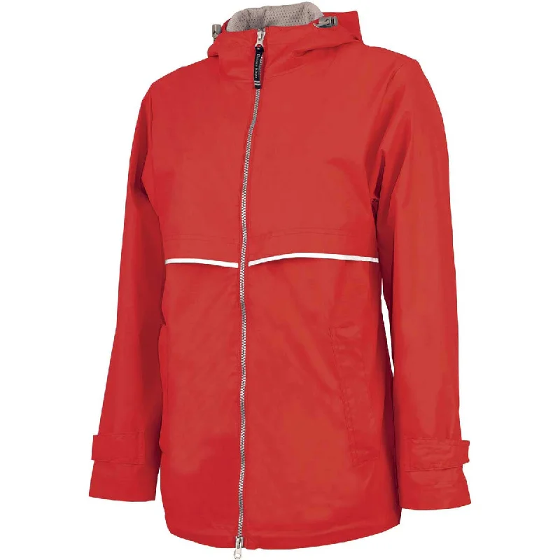 Charles River Women's Red/Reflective New Englander Rain Jacket Cotton Fabric Linen Fabric Terry Fabric