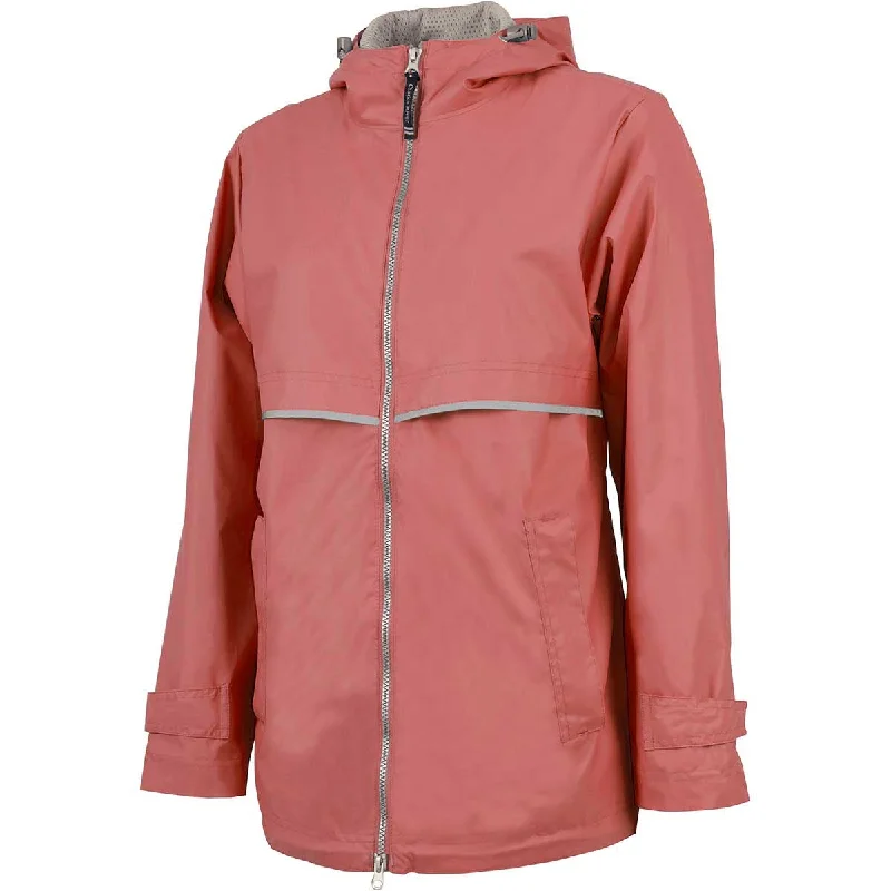 Charles River Women's Coral/Reflective New Englander Rain Jacket Cotton Jacket Linen Jacket Terry Jacket