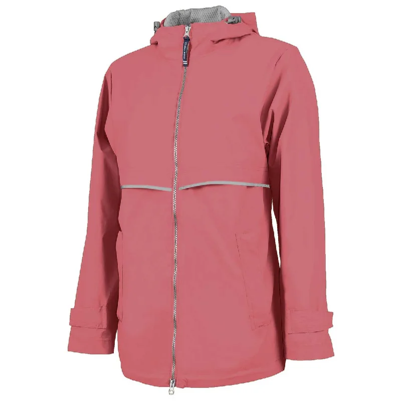 Charles River Women's Mauve/Reflective New Englander Rain Jacket A-Line Jacket Boat Neck Shawl Collar