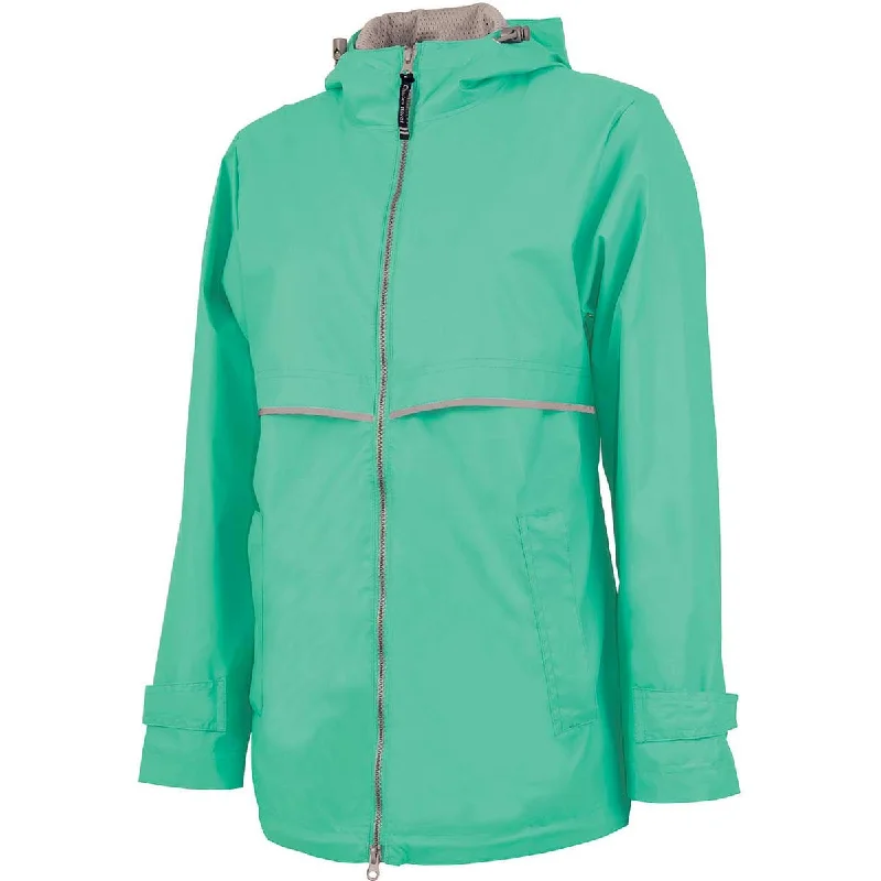 Charles River Women's Mint/Relfective New Englander Rain Jacket Tiered Jacket Buttoned Jacket Zippered Jacket