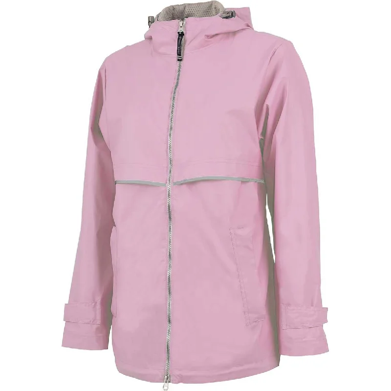 Charles River Women's Pink/Reflective New Englander Rain Jacket Fitted Jacket Loose Jacket Oversized Jacket