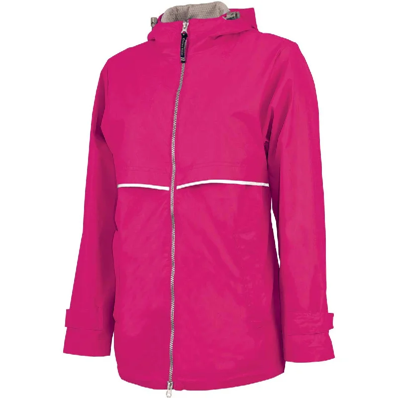 Charles River Women's Hotpink/Reflective New Englander Rain Jacket One-Shoulder Jacket Off-the-Shoulder Jacket Asymmetrical Jacket