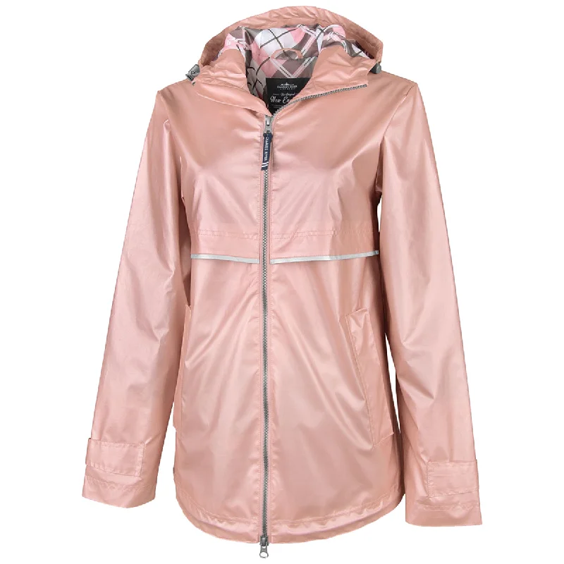 Charles River Women's Rose Gold/Plaid New Englander Rain Jacket with Print Lining Fleece Jacket Down Jacket Feather Jacket