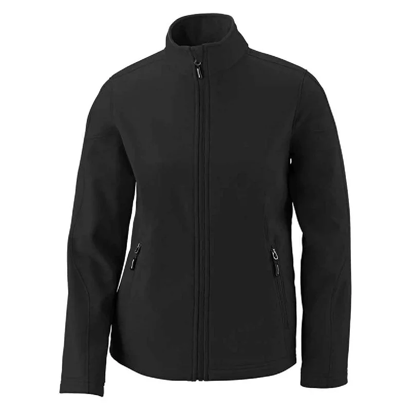 Core 365 Women's Black Cruise Two-Layer Fleece Bonded Soft Shell Jacket Nylon Fabric Polyester Fabric Spandex Fabric