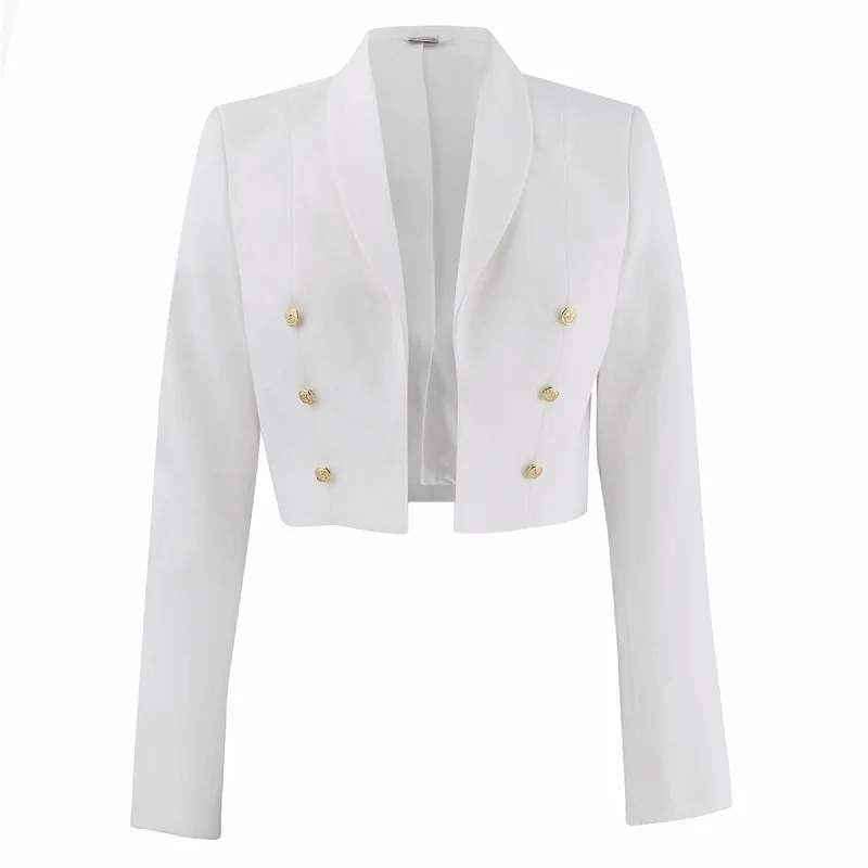 AS-IS NAVY Women's Dinner Dress White Jacket - Gold Buttons Welt Pockets Slit Pockets Flap Pockets