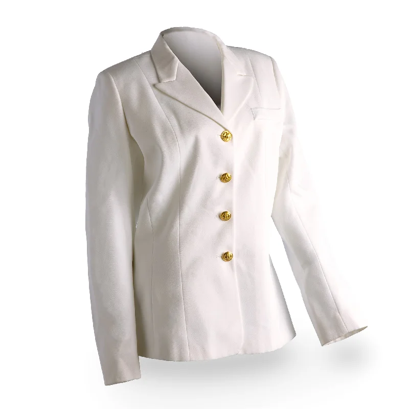 AS-IS NAVY Women's Service Dress White Jacket - Gold Buttons Front Pockets Side Pockets Patch Pockets