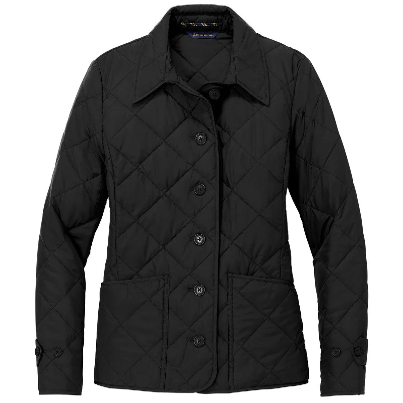 Brooks Brothers Women's Deep Black Quilted Jacket A-Line Jacket Boat Neck Shawl Collar