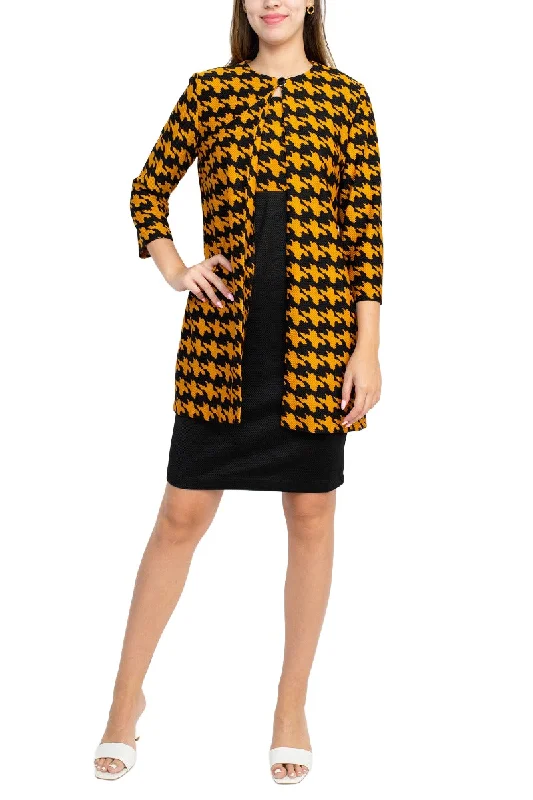 Danny & Nicole Scoop Neck Sleeveless Zipper Back Multi Print Knit Dress with Matching Jacket Embroidered Jacket Appliqued Jacket Beaded Jacket