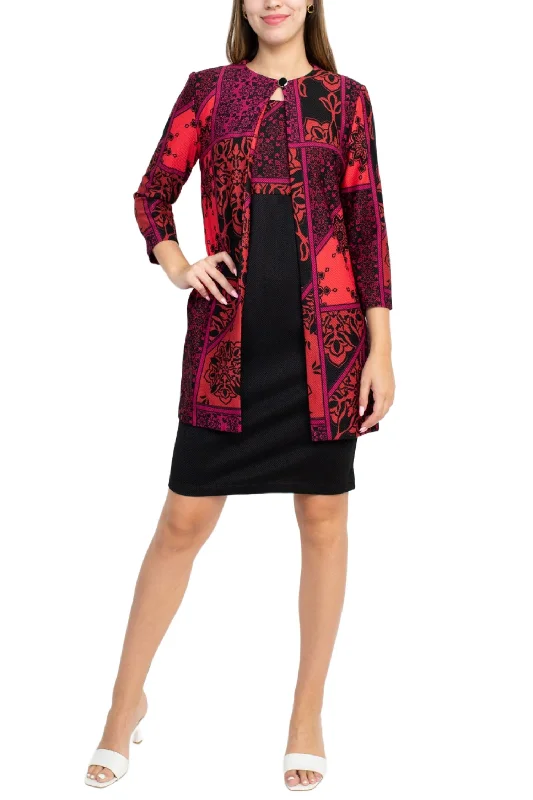 Danny & Nicole Scoop Neck Sleeveless Multi Print Dress with Matching Jacket Fitted Jacket Loose Jacket Oversized Jacket