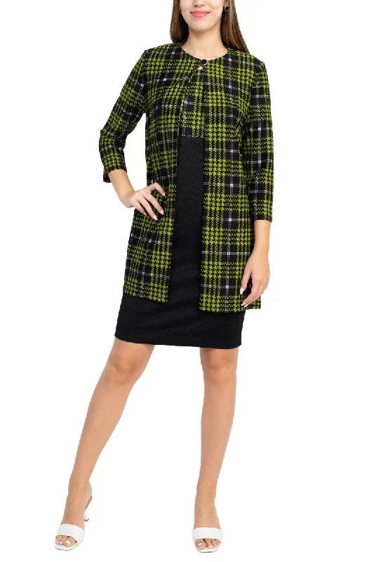 Danny & Nicole Scoop Neck Sleeveless Zipper Back Multi Print Knit Dress with Matching Jacket Knit Jacket Woven Jacket Fleece Jacket