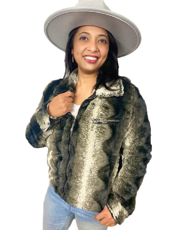 Women's Faux fur Jacket (FF20606) Notch Collar Peter Pan Collar Cowl Neck