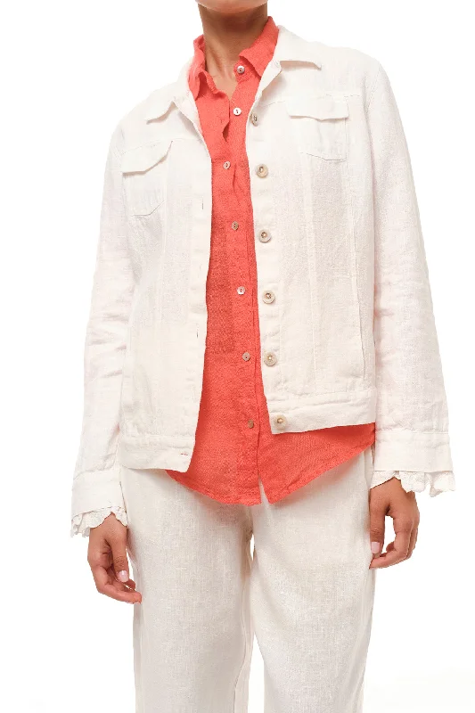 Flap Pocket Linen Jacket White Front Pockets Side Pockets Patch Pockets