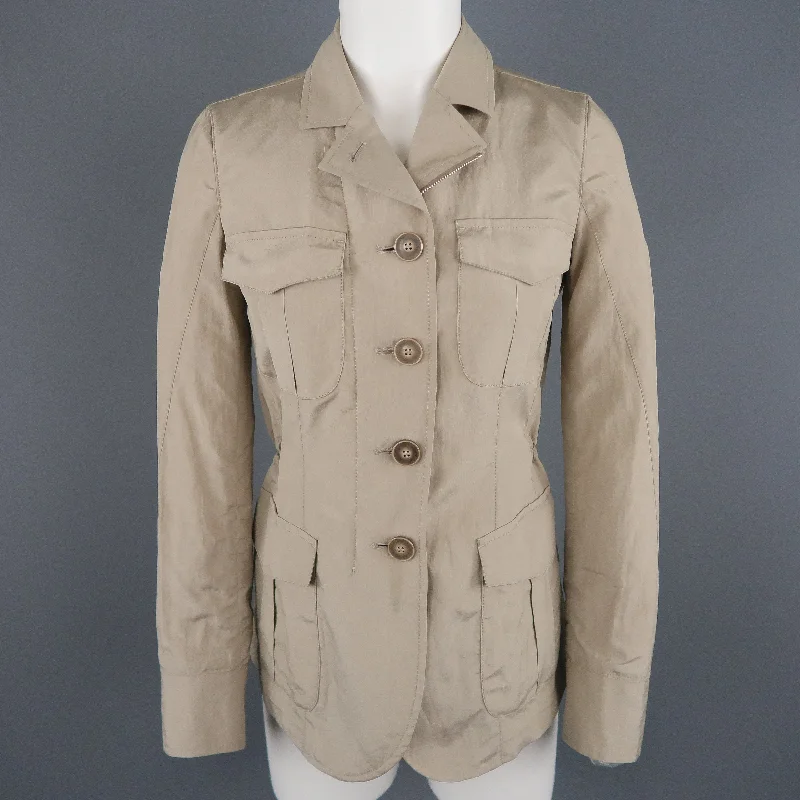 GIORGIO ARMANI Size 2 Khaki Silk Blend Safari Jacket Striped Jacket Polka Dot Jacket Floral Jacket