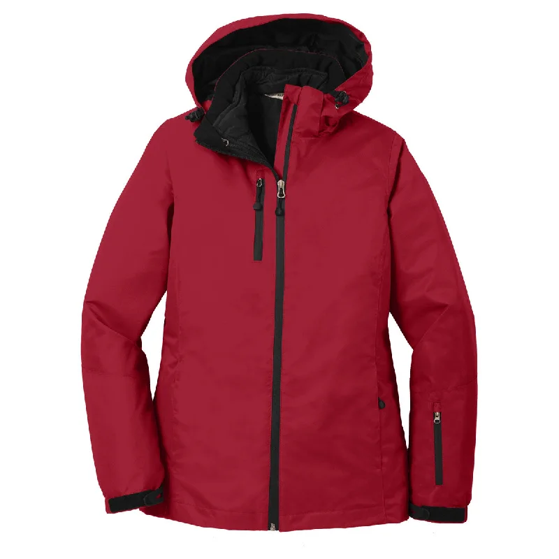 Port Authority Women's Rich Red/Black Vortex Waterproof 3-in-1 Jacket Chenille Jacket Brocade Jacket Lace Jacket