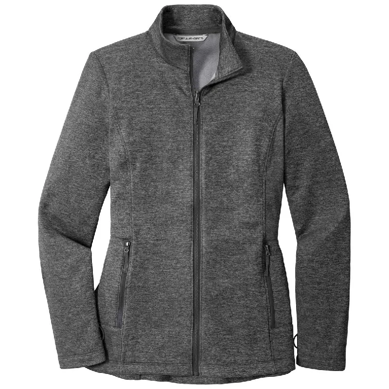 Port Authority Women's Sterling Grey Heather Collective Striated Fleece Jacket Tiered Jacket Buttoned Jacket Zippered Jacket