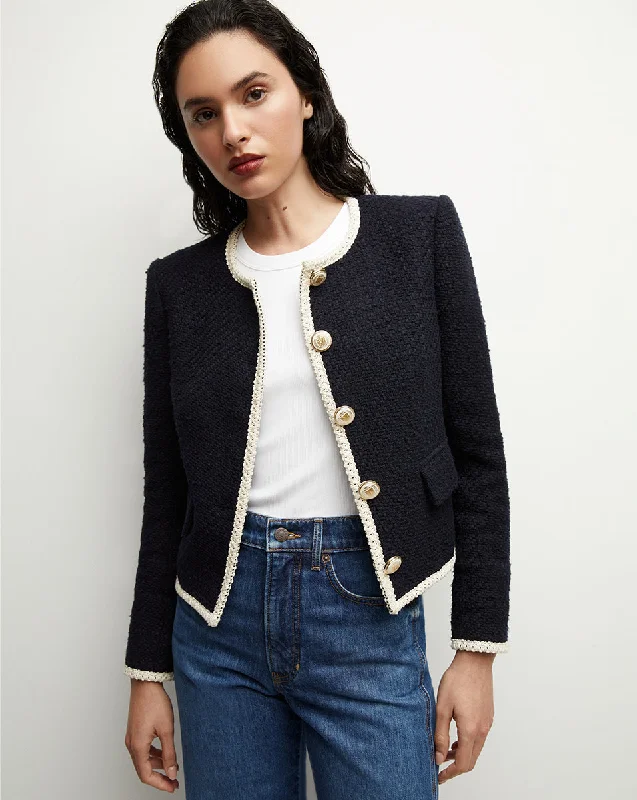 Mabel Collarless Tweed Jacket Notch Collar Jacket Peter Pan Collar Jacket Cowl Neck Jacket