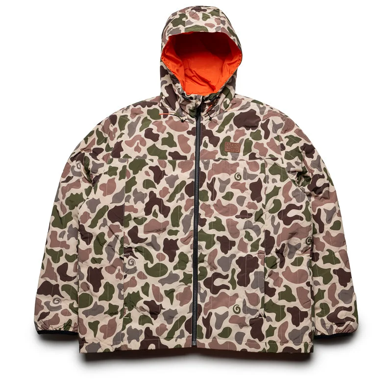 Malbon Golf Shelter Puffy Jacket - Camo Boat Neck Shawl Collar Notched Collar