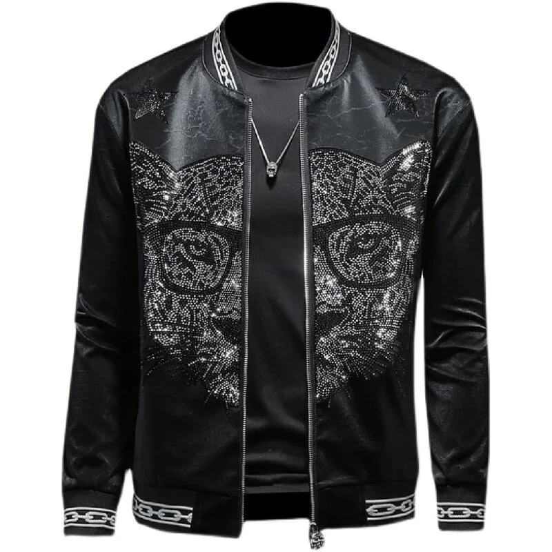 Nerdy Beasts Rhinestones Baseball Jacket Mesh Jacket Canvas Jacket Denim Jacket