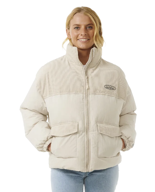 High Tide Mixed Cord Jacket in Off White One-Shoulder Jacket Off-the-Shoulder Jacket Asymmetrical Jacket