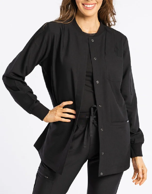 Scrub Jacket Button Up - Black Notch Collar Jacket Peter Pan Collar Jacket Cowl Neck Jacket