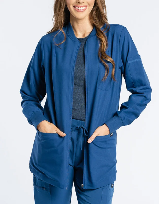 Scrub Jacket Zip Up - Royal Blue Welt Pockets Slit Pockets Flap Pockets