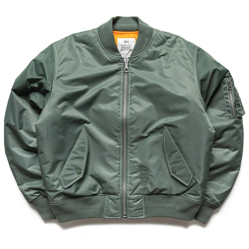 Stussy Built Reversible Bomber Jacket - Green Denim Jacket Leather Jacket Suede Jacket