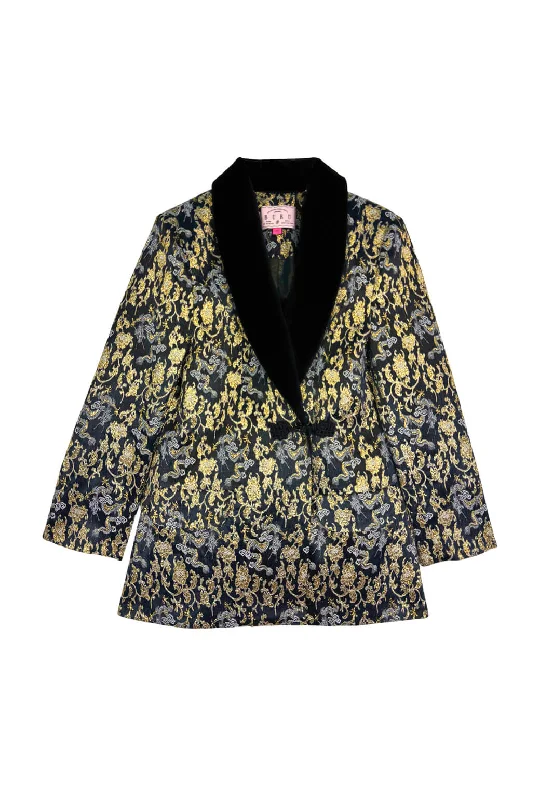 BURU x Pappy & Co. - The Smoking Jacket - Dragon Brocade Front Pockets Side Pockets Patch Pockets