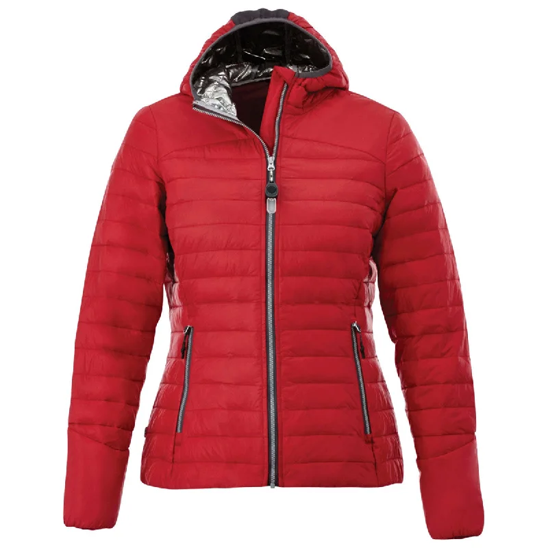 Elevate Women's Team Red Silverton Packable Insulated Jacket Notch Collar Jacket Peter Pan Collar Jacket Cowl Neck Jacket