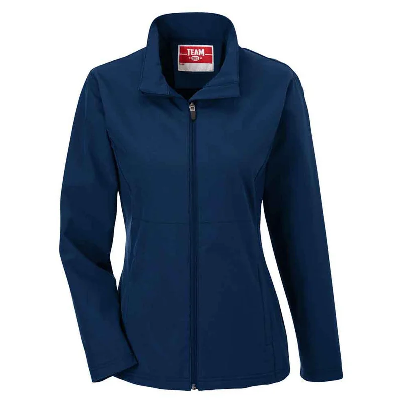 Team 365 Women's Sport Dark Navy Leader Soft Shell Jacket A-Line Jacket Boat Neck Shawl Collar