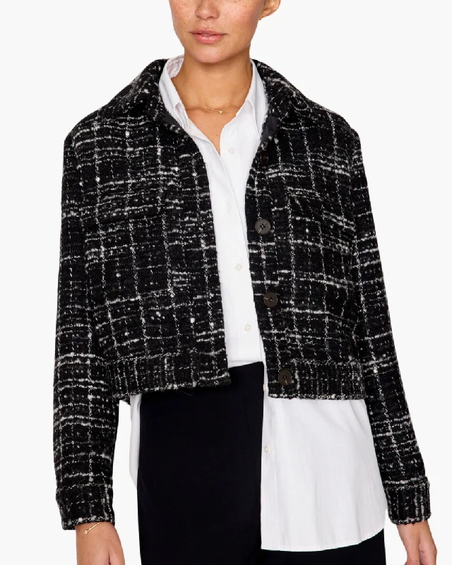 TWEED CROPPED JACKET IN BLACK/WHITE Print Jacket Jacquard Jacket Embroidered Jacket