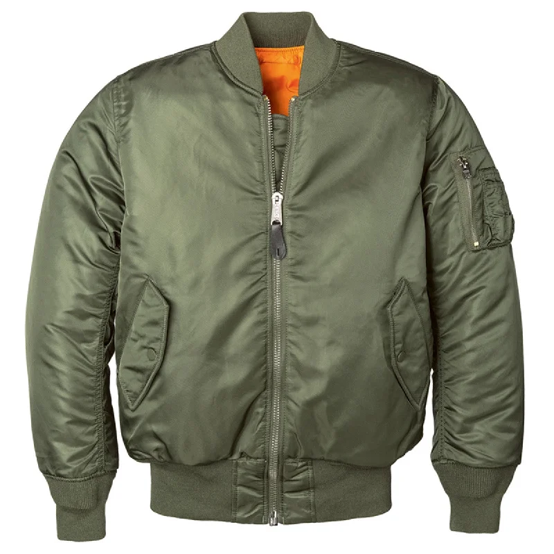 Alpha Industries Women's Sage Green MA-1 Flight Jacket Zippered Jacket Buttoned Jacket Snapped Jacket