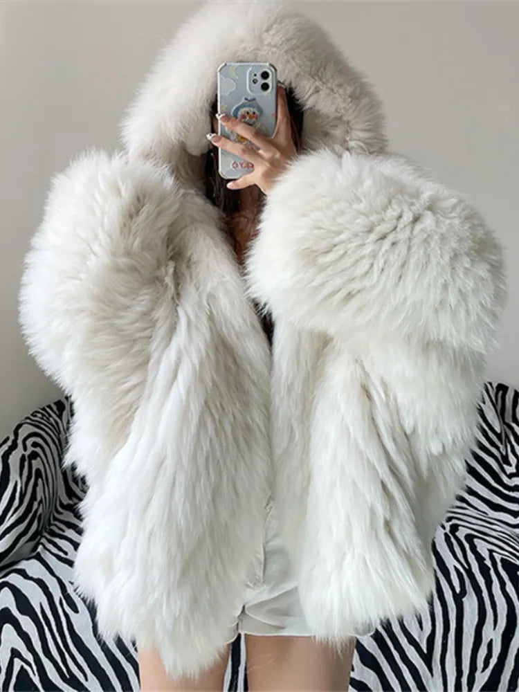 Women's Coat New In Fashion Hooded Solid Color Jacket Elegant Tops Temperament Style Winter Commuting Streetwear Fur Coat Women Faux Fur Jacket Real Fur Jacket Shearling Jacket