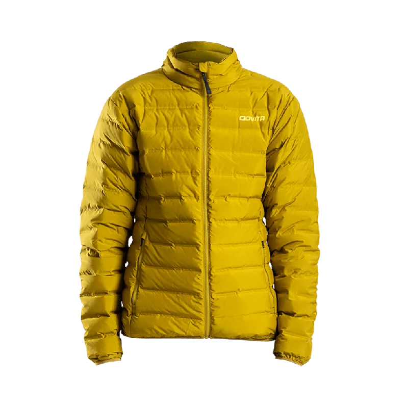 Women's Down Puffer Jacket (Mustard) Ribbed Jacket Pleated Jacket Ruffled Jacket