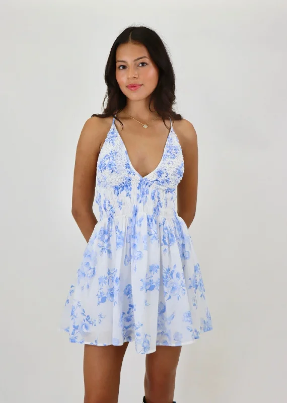 Be The One Mini Dress ★ Blue Floral Stylish Ruffle Mini Dress