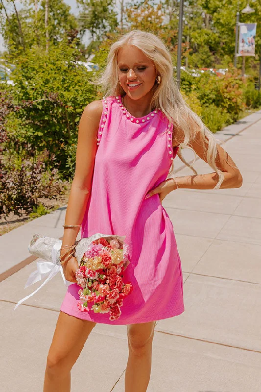 Cosmopolitans and Chit Chat Pearl Embellished Mini Dress in Fuchsia Comfortable Wrap Mini Dress