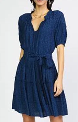 Francie Navy Ruffle Tiered Mini Dress Stylish Puff Sleeve Mini Dress