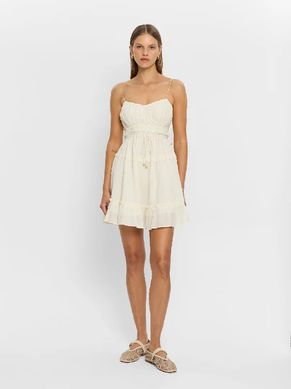 Hallie Mini Dress - Cream Cozy Wraparound Mini Dress